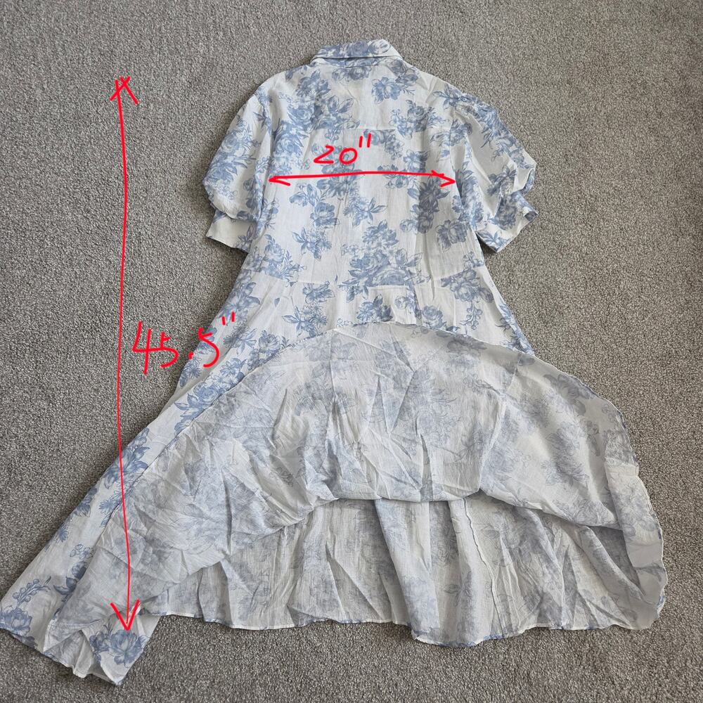 NWOT Romantic Blue Floral Linen-Cotton Midi Shirt Dress - Breezy & Chic - Picture 6 of 6